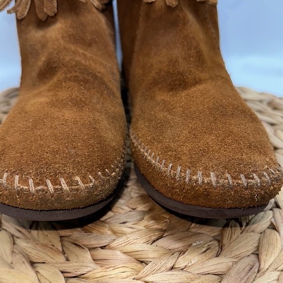 Fringed Suede Back Zip Moccasin  Ankle Boots - Picture 3 of 6